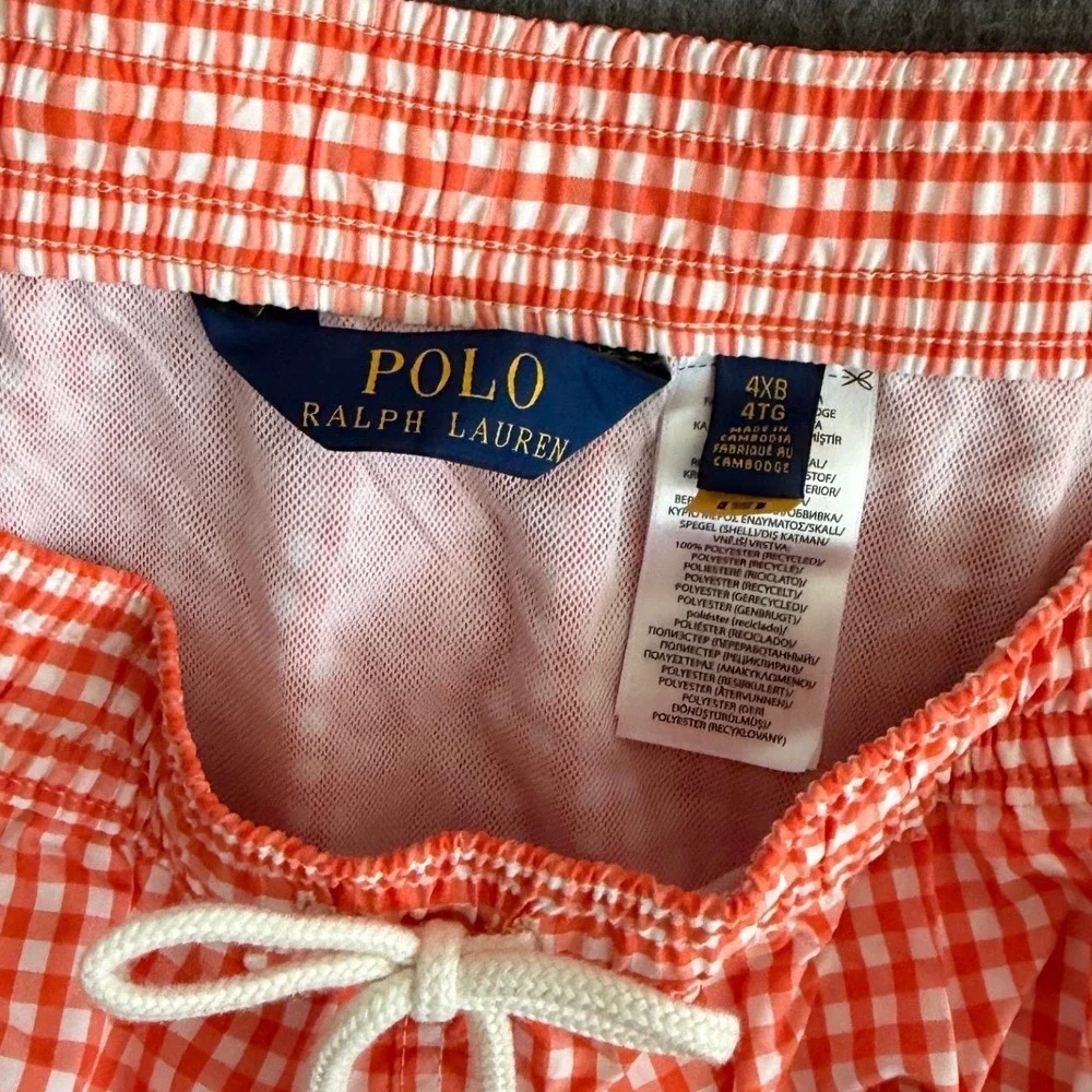 NEW Polo Ralph Lauren Swim Trunks Men 4XB Orange Gingham Check Drawstring NWT